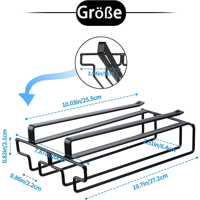 Тримач для келихів FOMANSH під шафою, тримач для келихів келихи на ніжках, підвісна полиця для келихів металеве кріплення для келихів, зберігання келихів для кухні, бару і ресторану, чорний 2 ряди чорний