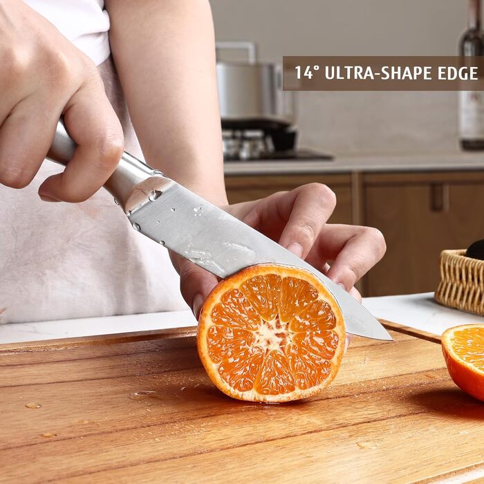 Набір ножів Hecef 6 предметів з підставкою, нержавіюча сталь, кухонні ножі, ергономічні ручки, подарункова коробка