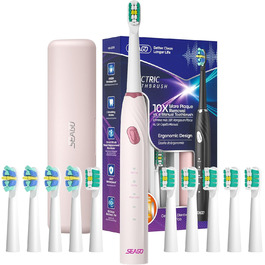 Електрична зубна щітка Seago SG-2316 (Зелена/Рожева) з 10 насадками, тиха, для подорожей, з тримачем та кейсом, ультразвукова, акумулятор 60 днів, таймер для дорослих