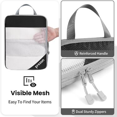 Набір компресійних органайзерів для одягу в подорож 6 шт, прозорі пакувальні куби для валізи, легкі та міцні органайзери для багажу, чорні