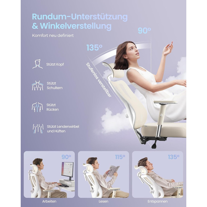 Офісний стіл SONGMICS: ергономічне крісло, ігровий стул, регульована поперекова підтримка, підголовник, підлокітники, для різного зросту, до 150 кг, OBN067BH01 (Верблюжий + Хмарний білий)