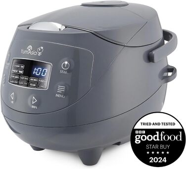 Рисоварка Yum Asia Panda Mini з керамічною чашею Ninja та технологією Fuzzy Logic (3,5 чашки, 0,63 л), 4 функції приготування рису, 4 функції мультиварки, 220–240V (Кобальтово-сірий)