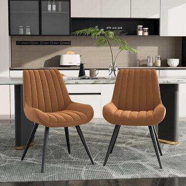 Обідні стільці для кухні з м'яким сидінням 10 см • Набір 2 шт. • Колір: коричневий • Металеві ніжки • Сучасний дизайн • FU01043BL-2