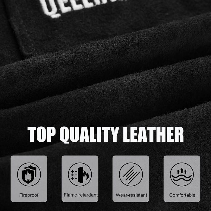 Зварювальна шкура QeeLink з рукавичками - шкіряна шкура з 6 кишенями, вогнестійка та жаростійка робоча шкура (чорна - 61 x 107 см)