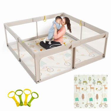 Манеж Mloong Baby 120x120, манеж з килимком і сіткою, присоски (150x150см сірий)
