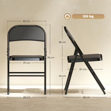 Набір з 2 складаних стільців, портативні офісні стільці, сталеві ніжки, складаний стілець для офісу, рецепції, зони очікування, штучна шкіра, чорний колір