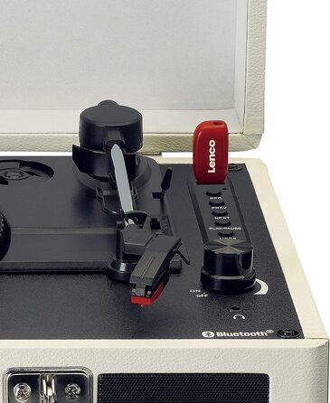 Вініловий програвач Lenco Classic Phono TT-116 з Bluetooth, 3 швидкості (33/45/78 об/хв), RCA-вихід, вбудовані стереодинаміки, вінтажний дизайн, кремовий колір
