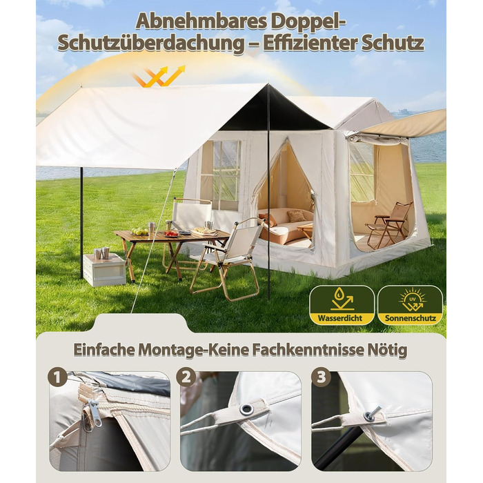 Надувний кемпінговий намет для 2-8 осіб 4 сезони Oxford, з повітряним насосом, швидке встановлення 270x270x200 см, з козирком