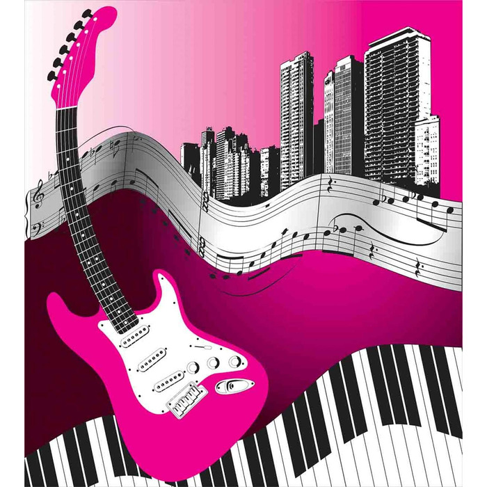 Музичний набір підковдр для односпальних ліжок, міський бас-гітарний рок, стійкий до кліщів алергік, підходить з наволочкою, (230 x 220 см - 70 x 50 см, рожевий, блідо-сірий, чорний)