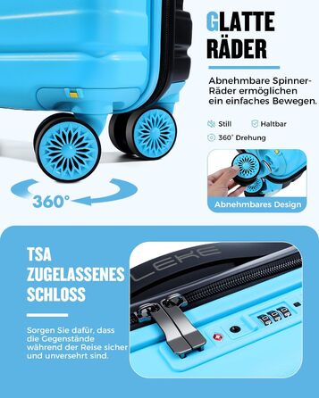 Чемодан ручної об'єм Lekebobor 2 шт. 45x36x20 см (EasyJet) з TSA-замком та колесами, блакитний. Набір валіз, дорожній набір, валіза-ролер.