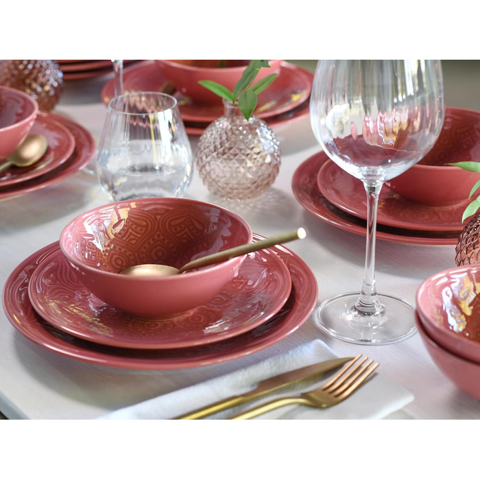 Набір посуду серії Orient Mandala 18шт, набір порцелянових тарілок (набір тарілок 18шт, червоний), 21627
