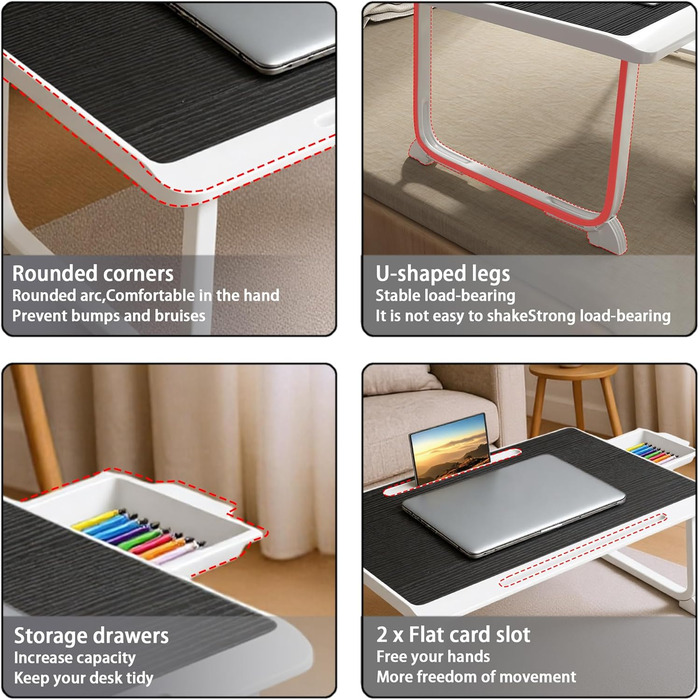 Стіл-підставка для ноутбука Bett Schreibtisch: зручний для роботи в ліжку, на дивані, в офісі (60x40, чорний)