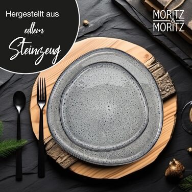 Набір посуду Moritz & Moritz ORGANIC 18 предметів (6 осіб) сірий - елегантний набір тарілок з високоякісної кераміки (6 великих, 6 десертних, 6 супових тарілок)