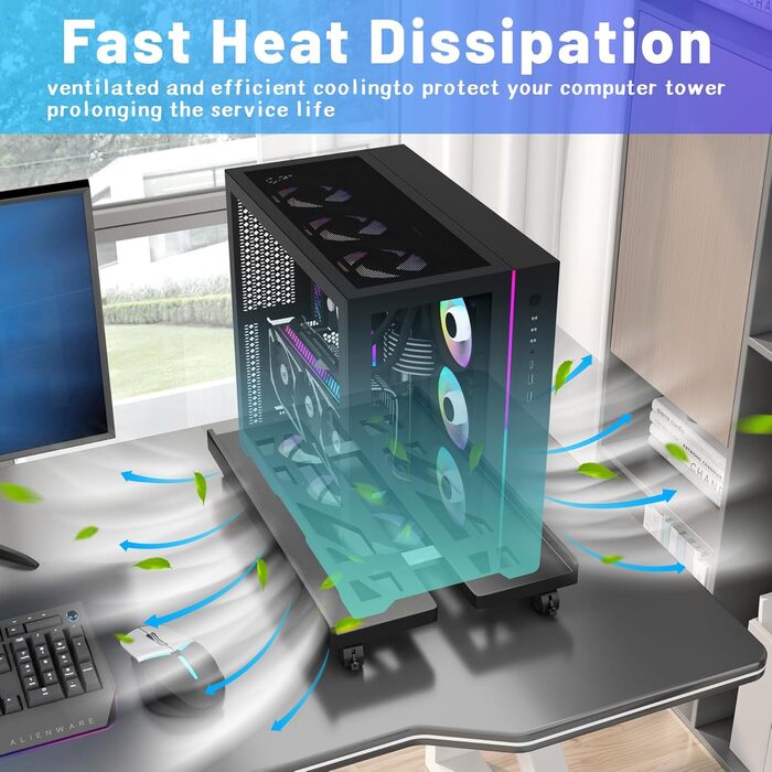 Підставка для комп'ютера на колесах, мобільна, чорна - для настільних ПК