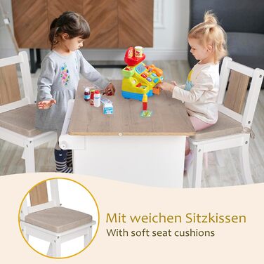 Дитячий столик та стільці ONVAYA® білого кольору з дерева | Дитячий меблевий набір з місцем для зберігання | Дитяча кімната