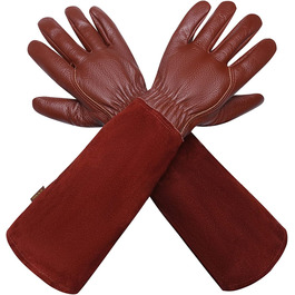 Шкіряні садові рукавички для чоловіків та жінок дихаючі трояндові рукавички Isilila з шипною захисною рукавичкою, довгі рукави волової шкіри, садові рукавички для садівників та фермерів, (коричневий, S (1 упаковка))