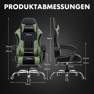 Ігровий крісло GTPLAYER з масажем, підніжка, підголовник, поперекова подушка, оббивка з тканини, білий/зелений