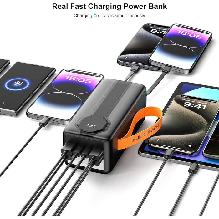 Портативна електростанція QC 22,5 Вт 80000 мАг, швидка зарядка Power Bank типу C PD 20 Вт, сумісна з телефоном (чорний)