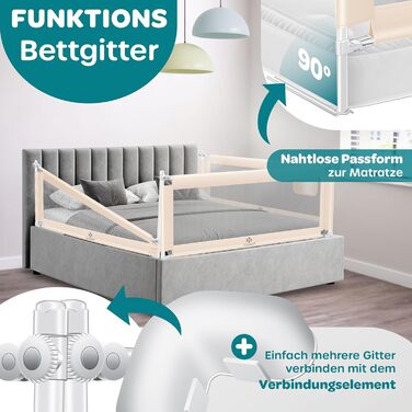 Захисний бортик для ліжка KESSER® 150 см, сітчастий, складаний та регульований по висоті, захист від випадання для дітей та немовлят, бежевий