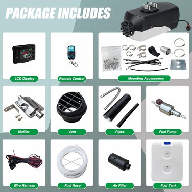 Дизельний опалювач Triclicks 12V 5kW з LCD-дисплеєм та пультом керування для авто, RV, вантажівок та житлових авто