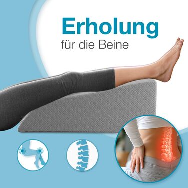 Подушка для підйому ніг ELONEO з піною з пам'яті, 62x40x24 см, сіра. Знімна наволочка для зручності.