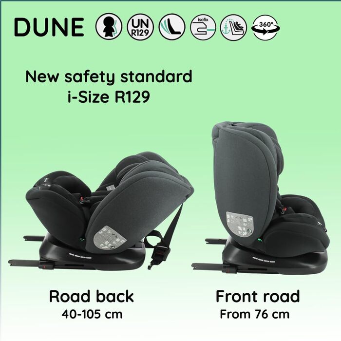 Автокрісло Nania Dune 0-36 кг, I-SIZE, 360° обертання, Isofix, регульована спинка та підголовник, сіре