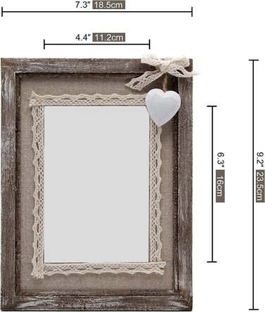 Дерев'яна рамка для фотографій Afuly 13x18, вінтажна коричнева потерта рамка для фотографій з масиву дерева в сільському стилі з білим сердечком, прикраса для весілля