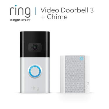Відеодзвінок Ring Video Doorbell 3 з акумулятором + Chime | Відеодзвінок з камерою, HD-відео, Wi-Fi, детекція руху, нічне бачення, акумулятор, що швидко замінюється | Система відеоспостереження для вашої вхідних дверей