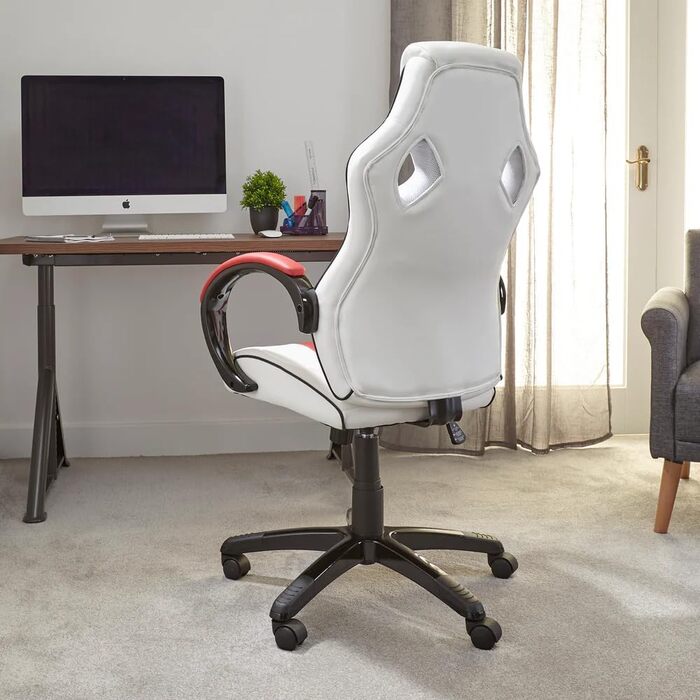 Ергономічне ігрове крісло/офісне крісло/стілець X Rocker Maverick з підлокітниками, поворотним і регульованим по висоті, з можливістю завантаження до 100 кг - Білий/Червоний