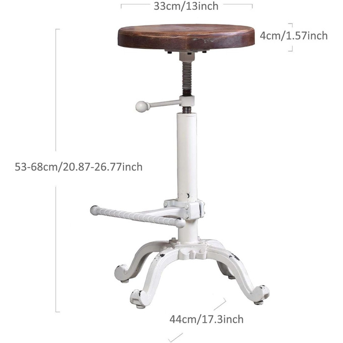 Табурет-стілець у стилі ретро/вінтаж від Topower: дерев'яний, поворотний, регульована висота, для кухні (античний білий)