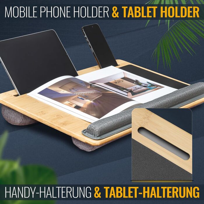 Підставка для ноутбука RICOO з подушкою XXL, бамбукова підставка для ноутбука з підкладкою для миші, Lapdesk для дивана/ліжка, LA0035 (Бежевий)