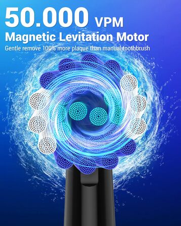 Електрична зубна щітка ротаційного типу для дорослих та дітей з 8 насадок, зарядний станція з кріпленням на стіну, 5 режимів чищення та дорожній футляр, 60 днів роботи від акумулятора, чорний