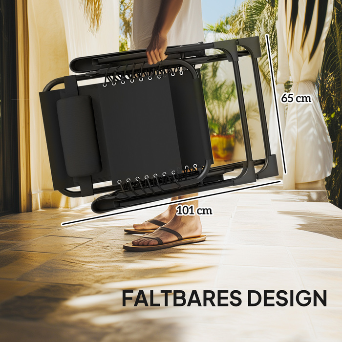 Набір садових меблів для відпочинку 3 в 1: шезлонг з журнальним столиком та 2 шезлонги з подушками. Зовнішній лежак 90x56x110 см, чорного кольору.