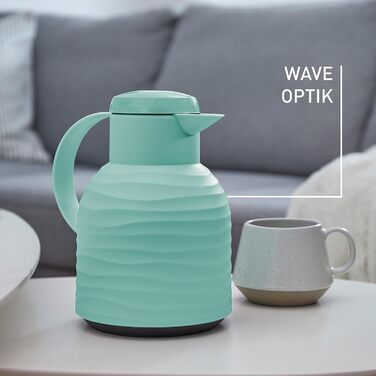 Термос Emsa Samba Wave Isolierkanne, 1 літр, Quick Press, скло, зелений, Made in Germany