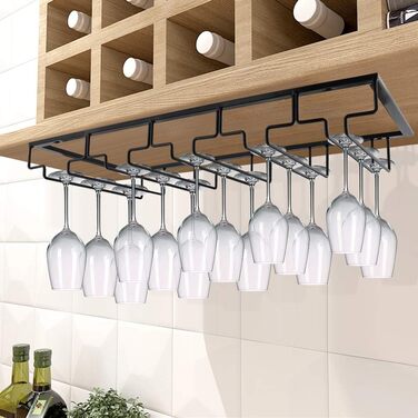 Тримач для келихів вина під шафу MOCOUM, металевий, 5 рядів, чорний