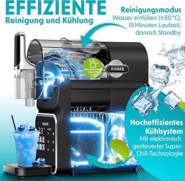 KESSER® Машина для приготування сляшу вдома - Сляш-мейкер 2L - для сляшу, коктейлів, фраппе, молочних коктейлів та замороженого соку - за 25 хв та з 6 програмами - в комплекті 3 стаканчика та книга рецептів, (2 літри, Чорний)