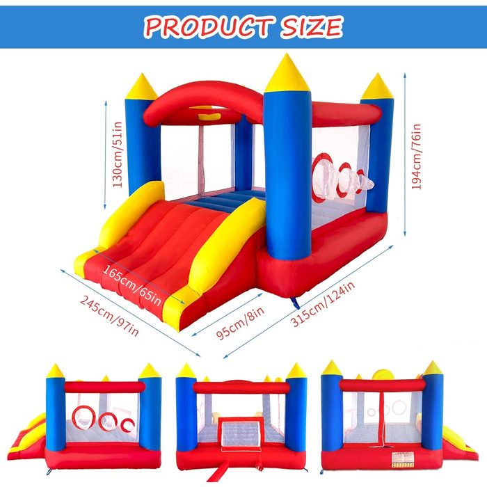 Надувний замок для дітей з повітряним насосом, міцний матеріал, для 3-4 дітей, 315x245x194 см, класична модель