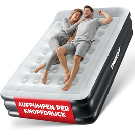 Надувне ліжко самостійно надувне – для 2 осіб – 203 x 152 x 46 см – з електричним насосом – надувне ліжко для гостей за 3-5 хвилин – вбудована подушка (Чорний)