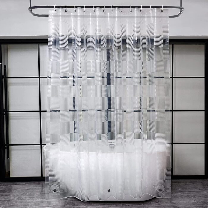 Прозора завіса для душу EurCross 180x200 з 3D-малюнком, водонепроникні штори для ванної кімнати з 3 сильнішими магнітами внизу, Eva Пластикова завіса для ванної кімнати з 12 гачками (150 х 180 см, геометрична)