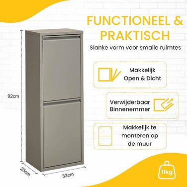 Універсальний кухонний сміттєвий бак VEEHAUS з відкидними кришками з нержавіючої сталі стильний сміттєвий бак для ефективного і практичного зберігання (Т-45 л) (Сірий, 2 х 15 л)