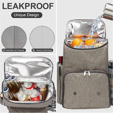 Набір для пікніка на 4 особи з великою ізольованою сумкою-холодильником, набір посуду для пікніка з мішком для вина, водонепроникний плед та набір столових приборів. Ідеально для пляжу, подарунок на весілля для пар.