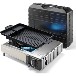 Газовий наметний газовий нагрівач Gaskocher з 1 пальником, Piezo-запалюванням та грилем BBQ 38 см, 2.2 кВт