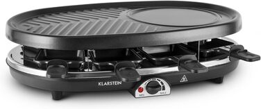 Раклет Klarstein Steaklette All-U-Can-Grill - 1500 Вт, 8 осіб з каструлею, плавно регульована температура, 4-в-1, без підставки та дерев'яної лопатки Гриль 4-в-1 без підставки та дерев'яної лопатки