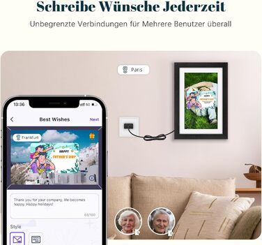 Цифровий фоторамка Eptusmey 10.1 дюйма з Wi-Fi, корпус з дуба, 32GB, IPS Touchscreen, підтримка Uhale APP, для подарунків, білий дуб