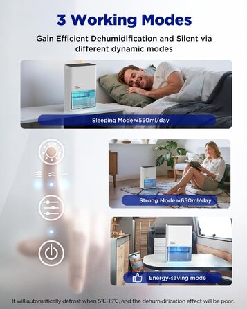 EasyAcc Електричний осушувач повітря 1200 мл, компактний, тихий, портативний, з автовимкненням та режимом сну. Ідеально для дому та офісу.