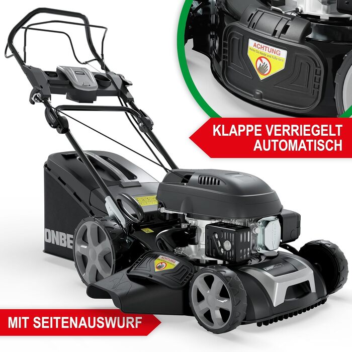 Бензиновий газонокосарка 5-в-1 з потужним двигуном 4.9 PS, 4-тактний, об'єм 173 см³, ширина косіння 46 см, 60л травозбірник, Radantrieb, комплект для мульчування та бічний викид