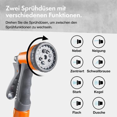Шланговий барабан VonHaus 30м з автозмотуванням, поворотний на 180°, 8 функцій, пістолет для поливу