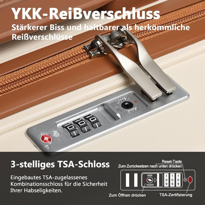 Набір валіз Joyway 5шт з жорстким корпусом, 4 колеса та TSA-замок. В комплекті: косметичка та сумка. (Білий/Коричневий)