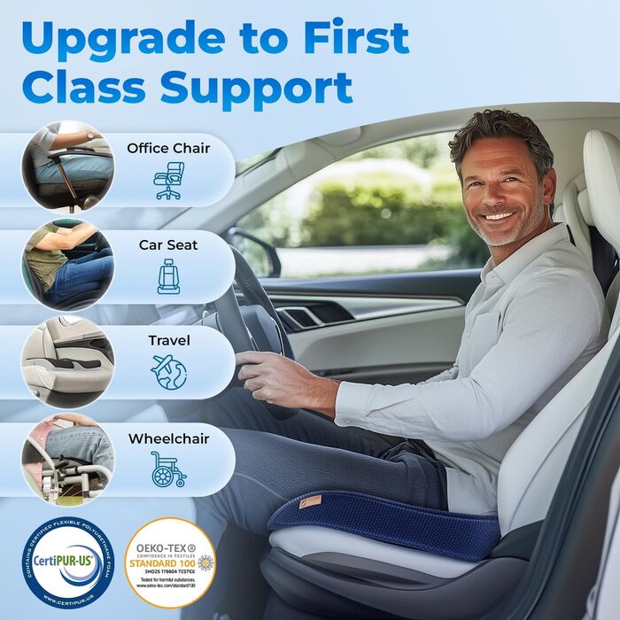 Ортопедична подушка для сидіння TOP COMFORT 2024 для болю в попереку, куприку та ішіасу. Подушка з піною-пам'яттю та гелем для зняття тиску та болю. Темно-сірий колір