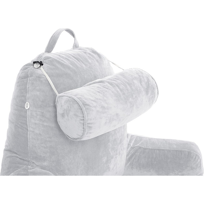 Подушка для чоловіків з підлокітниками - темно-сіра, для читання та відпочинку в ліжку | Premium Memory Foam | Знімна подушка для шиї